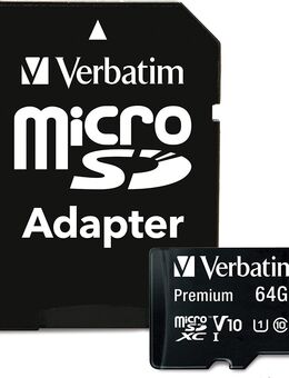 MicroSDXC 64GB Speicherkarte Verbatim Premium, mit einer Datenübertragung von bis zu 90MB/s, inklusive SD-Adapter, Windows Update 10 & 11 - 01-2024 - Fürth