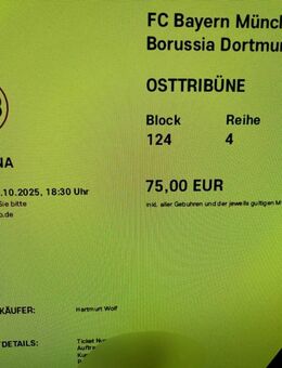 2x Tickets Bayern München VS BVB Borussia Dortmund - Stuttgart
