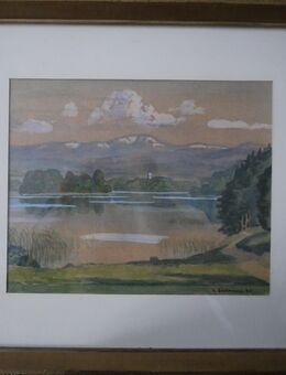 Bild mit einer Voralpenlandschaft ( Aquarell ) , signiert und datiert - V. Burkhard 45 , ( 1945 ) , Größe des Bildes 40cm x 35cm , K329 - Görlitz