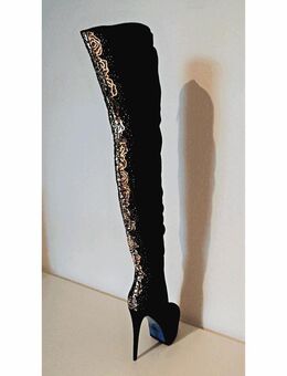 Gr. 37 - 40, mega sexy Plateau High Heels Overknee´s ( Sergio Todzi ) - Glitzer - schwarz-gold - Bruchköbel