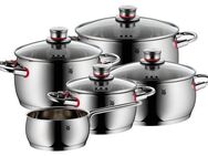 WMF Topf-Set Quality One Induktion 5-teilig, Kochtopf Set mit Glasdeckel, Cromargan® Edelstahl Rostfrei 18/10 (Set, 5-tlg., Bratentopf Ø 20 cm, Fleischtopf Ø 16/20/24 cm, Stielkasserolle Ø 16 cm), Induktions Töpfe Set unbeschichtet, für alle Herdarten...