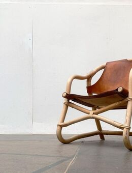 Bamboo Leather Lounge Safari Chair Sessel zu Mid Century 60er 70s - Hamburg Hamburg-Nord
