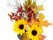Kunstblume Gesteck aus Sonnenblumen auf Stein, I.GE.A., Höhe 28 cm, Künstliche Blumen Herbstgesteck Deko Ornamente für Halloween