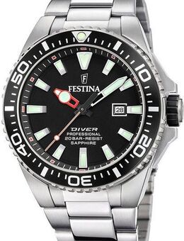 Festina Taucheruhr Diver Collection F20663/3, Armbanduhr, Quarzuhr, Herrenuhr, Edelstahlarmband, Datum, Saphirglas