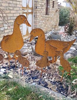 Ente Küken Entenfamilie Edelrost Metall Gartendeko - Kraftisried