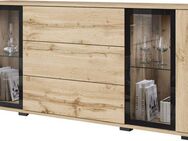 INOSIGN Sideboard modernes Design mit Glaseinsätzen und 3 Schubladen, Breite 150 cm (1 St), Grifflose Fronten mit Push-to-Open, höhenverstellbare Einlegeböden