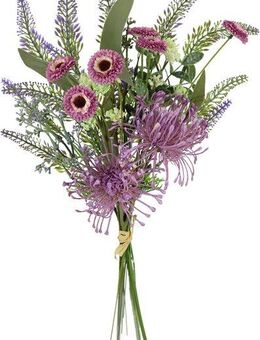 Kunstblume Kunstblumen-Strauß Protea Zinnien Lavendel, I.GE.A., Höhe 50 cm, Bouquet Blumensträuße Dekoblume Blumen Grabdeko