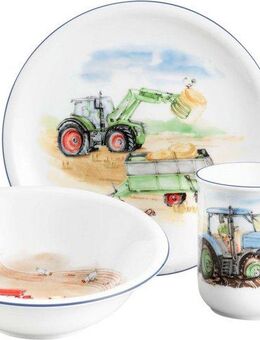 Seltmann Weiden Kindergeschirr-Set Compact Mein Traktor (3-tlg), 1 Personen, Porzellan, Teller, Schüssel, Becher, Made in Germany, 3 Teile, für 1 Person