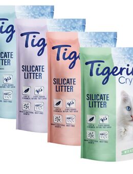 Tigerino Crystals Katzenstreu Probierpakete - 6 x 5 l (Classic Sensitive, Blütenduft, Lavendel, Aloe Vera)