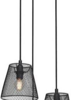 Briloner Leuchten Pendelleuchte Pendelleuchte TAUNUS, 3-flammig, retro/vintage, Metallschirm und Holz Basis, schwarz, 21 cm