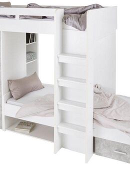 Begabino Hochbett MAXI mit 2 Liegeflächen, Kleiderschrank und Regalen