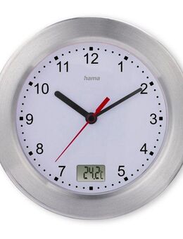 Hama Badezimmeruhr Wanduhr "Mauritius", ohne Ticken, Ø 17 cm, Silber (mit Thermometer, geräucharm)