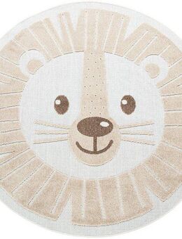 Paco Home Kinderteppich Tweet 464, rund, Höhe: 12 mm, Flachgewebe, Hoch-Tief-Effekt, Motiv Löwe, In- und Outdoor geeignet