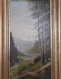 Altes Landschaftsbild, Stilleben, schlicht und schön, auf Holz, goldfarbener Rahmen - Grävenwiesbach