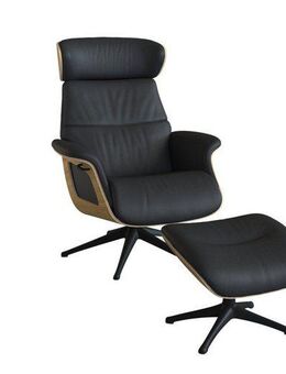 FLEXLUX Relaxsessel Clement Rücken u. Kopfverstellung, ergonomisch, Airchannels, Rücken- & Kopfteilverstellung, Drehbar, Armlehne Eiche, Fuß Schwarz