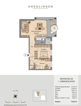 Whg. 6 - Optimal geschnittene 3-Zimmer-Wohnung im 1. Obergeschoss mit großem Balkon - Creglingen
