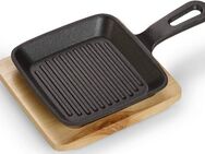 ECHTWERK Grillpfanne quadratische Auflaufform mit Servierbrett, Gusseisen (Set, 2-tlg), Servierbrett, Grillstreifen, Bereits eingebrannt, Für Backöfen & Grill