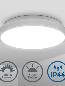 B.K.Licht LED Deckenleuchte LED Bad-Deckenlampe, Silberfarbig, LED fest integriert, Neutralweiß, 12W, 1.200lm, 4.000K, IP44, Ø29cm
