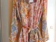 Oversize Chiffon Kleid Limitiert Volant Blumen rosa orange blau Seide gr. 34 XS,36 S,38 M NEU - Hardheim