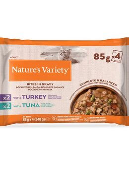Nature's Variety Bites in Soße zum Sonderpreis! - Mixpaket mit Truthahn und Thunfisch 88 x 85 g
