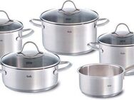 Fissler Topf-Set Palermo, Edelstahl 18/10 (Set, 9-tlg., Kochtopf 16/20/24cm, Bratentopf 20cm,Stielkasserolle ohne Deckel), geeignet für Induktion, breiter Schüttrand