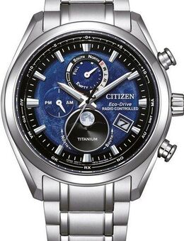 Citizen Funkchronograph Tsuki-yomi BY1010-81L, Armbanduhr, Herrenuhr, Solar, Titan, Stoppfunktion, Mondphase