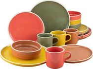 CreaTable Kombiservice Geschirr-Set Stack (16-tlg), 4 Personen, Steingut, Service, glänzende Oberfläche, 4 Naturfarben, 16 Teile für 4 Personen