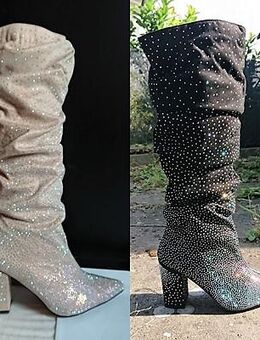 Gr. 38 + 40, sexy High Heels Stiefel, GLITZER schwarz ( Sergio Todzi ) bling-bling ohne Ende - Bruchköbel