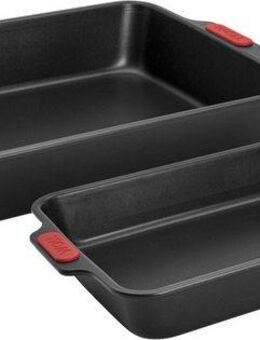 WOLL Auflaufform Let's Bake!, Stahl, (2-St), mit Antihaftversiegelung und integrierten Silikongriffen