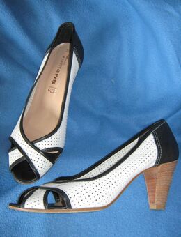 NEU * Echt Leder * High Heels * Peep Toes * Pumps * Sandaletten * Schuhe "Tamaris" Gr. 39/ 6 * schwarz * weiß * black and withe * - Riedlingen