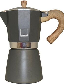 gnali & zani Espressokocher, Aluminium mit Softtouch-Griff in Holzoptik, Induktion
