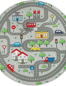 Paco Home Kinderteppich Chicos 559, rund, Höhe: 2 mm, Flachgewebe, Straßen-Spiel-Teppich, Kinderzimmer