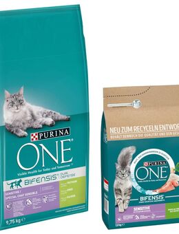 2,8 kg gratis! 2,8 kg + 9,75 kg PURINA ONE Trockenfutter - 9,75 kg + 2,8 kg Sensitive