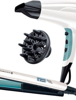 Remington Haartrockner Shine Therapy S8500GP Geschenk-Set, 2300 W, bestehend aus Haarglätter mit Keramikbeschichtung und Haartrockner