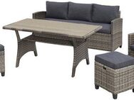 KONIFERA Gartenlounge-Set Amsterdam, (Set, 16-tlg., 1x 3er Sofa, 1x 2 Sessel, 2x Hocker, 1xTisch 144,5x74x67cm,Polyrattan), Stahl, Ablagefläche unter dem Tisch, Loungeset