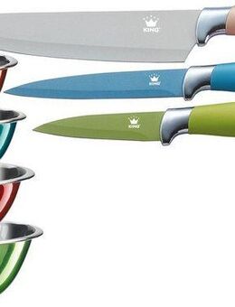KING Allzweckmesser Metallic, 7tlg., 3 Messer, 4 Schüsseln aus Edelstahl