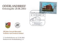 Oderlandbrief: MiNr. 2 B, 28.06.2003, "3. Geschichtsforum Heimatverein", Ganzstück (Umschlag), Sonderstempel - Brandenburg (Havel)