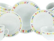 CreaTable Kombiservice Happy Birthday, Kombi-Service 20-tlg. (20-tlg), 4 Personen, Porzellan, Fröhliches buntes Geschirr, Für alle Geburtstagsfeierlichkeiten