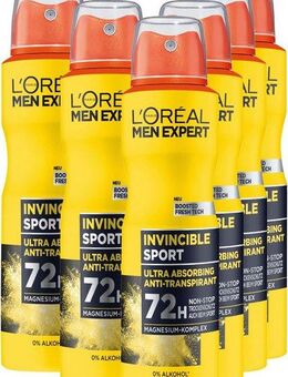 L'ORÉAL PARIS MEN EXPERT Deo-Spray Deo Spray Invincible Sport, Packung, 6-tlg., mit hoher Zuverlässigkeit
