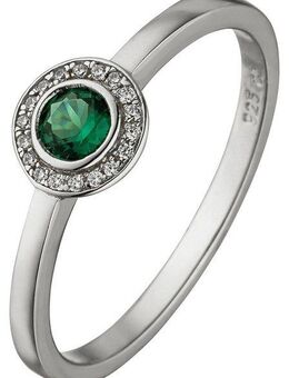 JOBO Fingerring, 925 Silber mit 19 Zirkonia grün und weiß
