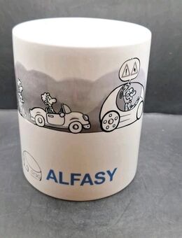 Tasse Alfasy Werbung 10cm hoch 8cm Öffnung Porzellan weiß - Essen