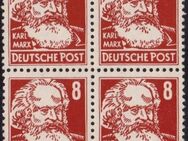 DDR: MiNr. 329 v a X II, 00.00.1953, "Persönlichkeiten aus Politik, Kunst und Wissenschaft: Karl Marx", Viererblock, geprüft, postfrisch - Brandenburg (Havel)