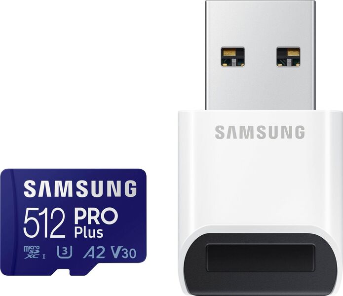 MicroSD Speicherkartenleser USB 3.0 Typ A, MicroSDXC Samsung PROPlus 512GB, A2, V30, UHS 3, mit einer Datenübertragung von bis zu 160MB/s Lese- und 130MB/s Schreibgeschwindigkeit - Fürth