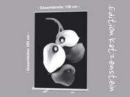 Bestatterbedarf: Roll-Up- Display - Deko für Trauerfeier/Bestattung/Bestatter/Trauerhalle - "Calla-Blüten" in schwarzweiß - Hochformat: 150 x 200 cm - Wilhelmshaven