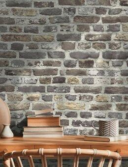 A.S. Création Vliestapete Bricks & Stones Backstein Steinoptik, leicht strukturiert, gemustert, matt, neutral, (1 St), Steintapete Backstein Tapete Tapeten Wohnzimmer Schlafzimmer Küche