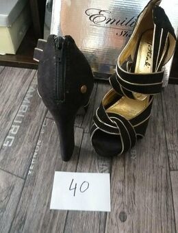 High Heel Peep Toe 40 schwarz Gold Riemchen Sandale - Hasselroth