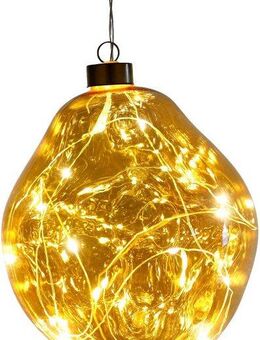 Leonique Dekokugel Birdelle, mit LED Beleuchtung, Weihnachtsdeko in organischer Form (1 St), Ø ca. 15 cm, Christbaumkugeln, organische Kugeln aus Glas