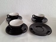 3 Espressotassen Retro Schwarz 4 Unterteller Set zusammen Tassen Teller - Essen