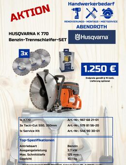 HUSQVARNA K770 Benzin-Trennschleifer-Set Motor-Flex AKTION - Laucha (Unstrut) Kirchscheidungen