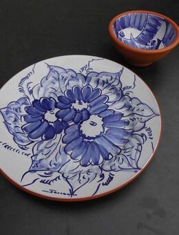 Keramik Portugal handbemalt Teller 26 cm+Schale 13 cm blau weiß Kunsthandwerk zus. 10,- - Flensburg